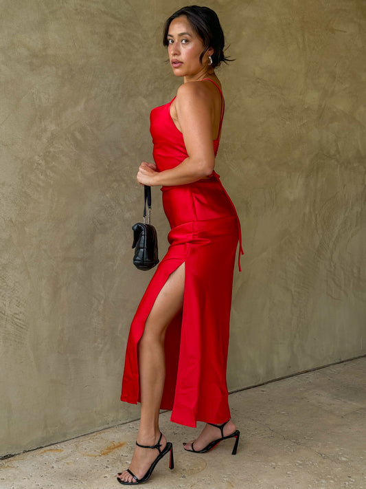 Tie Me Down Dress-Red